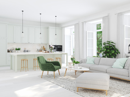 modern living room in townhouse. 3d renderingの写真素材