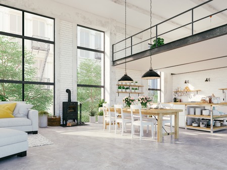 modern loft apartment. 3d renderingの写真素材