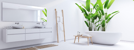 new modern zen bathroom with tropic plants. 3d renderingの写真素材