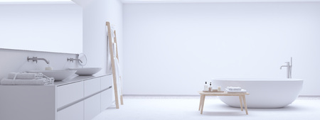 new modern zen bathroom with white wall. 3d renderingの写真素材
