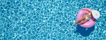 woman swimming on float in a pool. 3d rendering