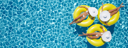 3d rendering. women swimming on float in a pool.の写真素材