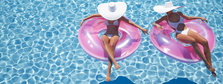 women swimming on float in a pool. 3d rendering
