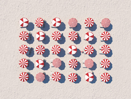 aerial top view on the beach with lots of beach umbrella. 3D renderingの写真素材