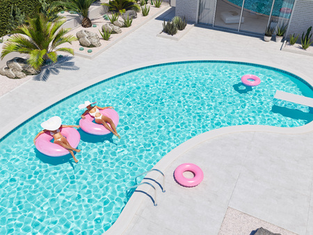 women swimming on float in a pool. 3d renderingの写真素材