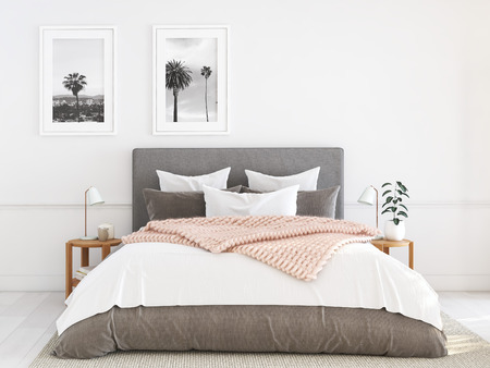 new modern bedroom in a apartment. 3d renderingの写真素材