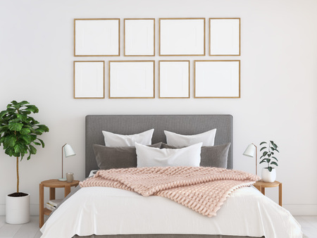 new modern bedroom in a apartment. 3d renderingの写真素材