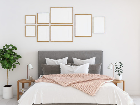 new modern bedroom in a apartment. 3d renderingの写真素材