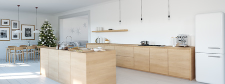 modern nordic kitchen in loft apartment. 3D renderingの写真素材