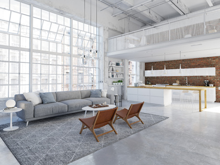 new modern city loft apartment. 3d renderingの写真素材