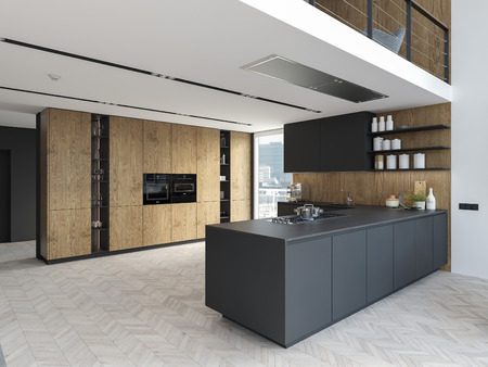 new modern city loft apartment. 3d renderingの写真素材