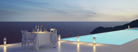3D rendering of pool villa with champagne. valentines dayの写真素材