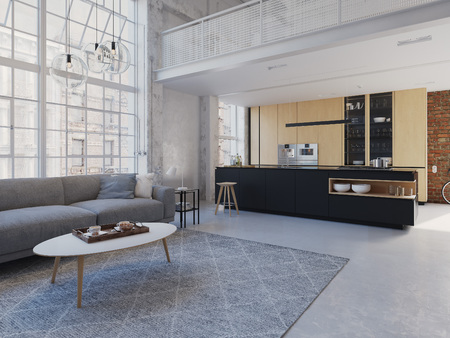 3D-Illustration of a new modern city loft apartment.の写真素材