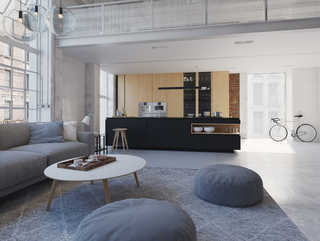 3D-Illustration of a new modern city loft apartment.の写真素材