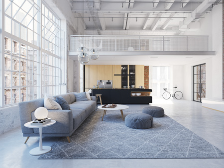 3D-Illustration of a new modern city loft apartment.の写真素材