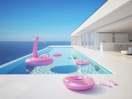 3D-Illustration. modern luxury summer villa with infinity poolの写真素材