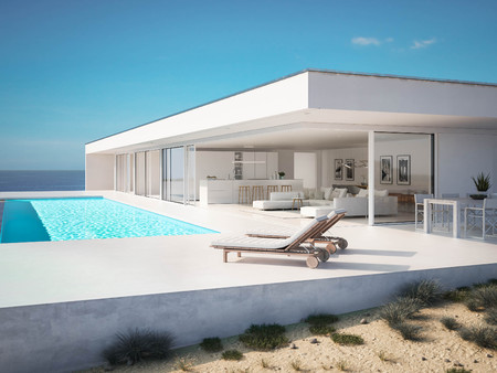 3D-Illustration. modern luxury summer villa with infinity poolの写真素材