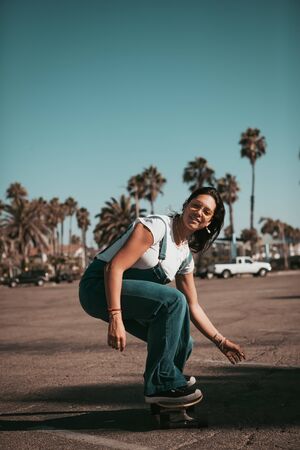 profi skater on a parking spot at santa monica. californiaの写真素材