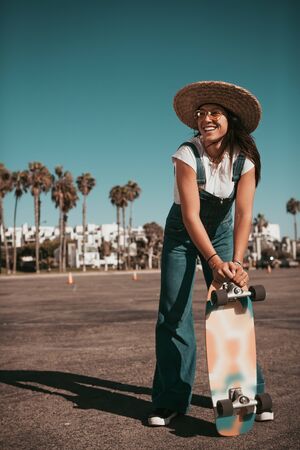 profi skater on a parking spot at santa monica. californiaの写真素材