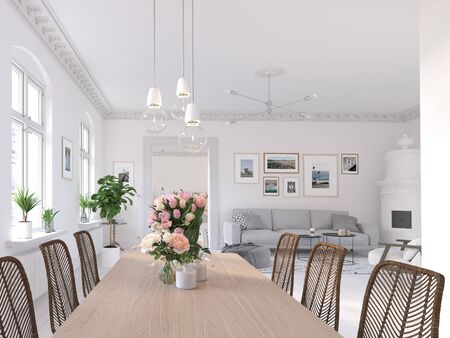 3D-Illustration. modern living room in bright new apartment. lifestyle の写真素材