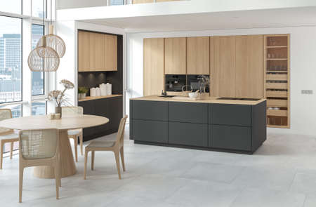 3D Illustration. Modern kitchen in loft apartment.の写真素材