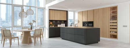 3D Illustration. Modern kitchen in loft apartment.の写真素材