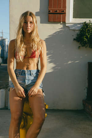 Blond California girl in Los Angeles. Film look.の写真素材