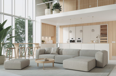 3D illustration. Modern kitchen in loft apartment. High quality illustrationの写真素材
