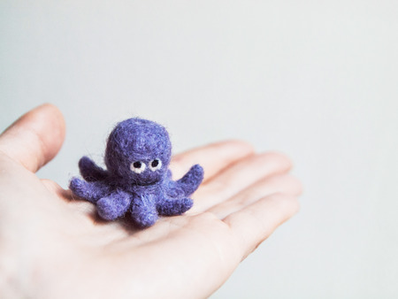 Miniature needle felted octopus, wool handmade toyの写真素材