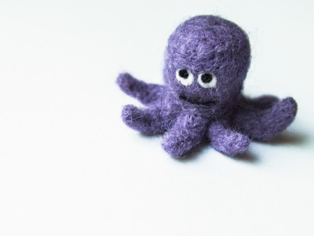 Miniature needle felted octopus, wool handmade toyの写真素材