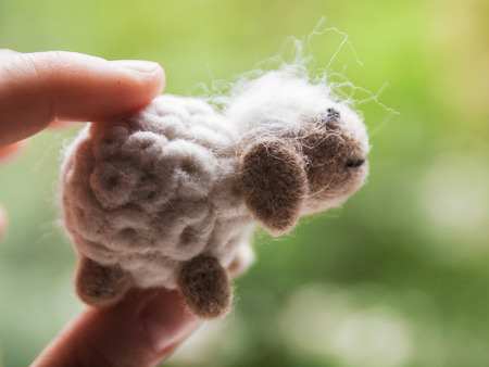 Miniature needle felted ship, wool handmade toyの写真素材