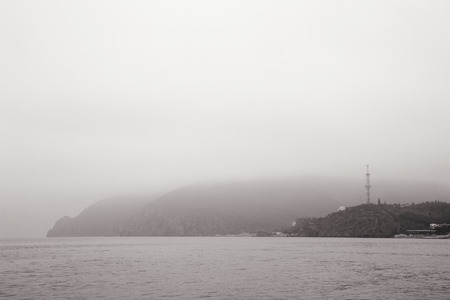 Beautiful black and white view of famous peak Ayu-Dag in Crimeaの写真素材