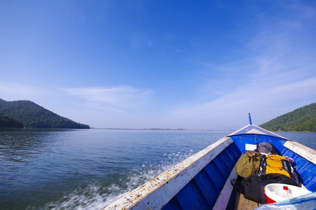 Blue sea boat sailingの写真素材