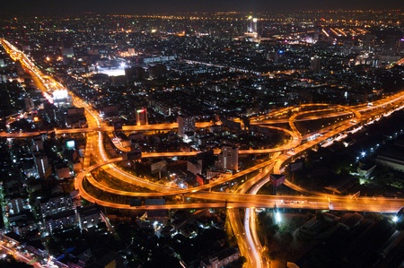 Bangkok Cityscape Expressway and Highway top view on evening, Thailandの写真素材