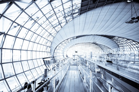 Abstract blue ceiling interior background, center compositionのeditorial素材