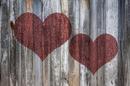 Love heart on vintage wood background textureの写真素材