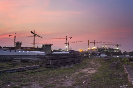 Construction site building with grass on the frontのeditorial素材