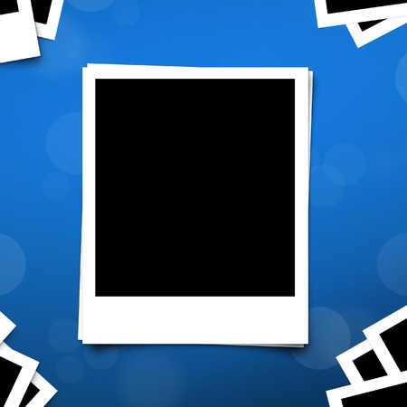 Photo frame on Abstract blue template background with bokeh light bubble