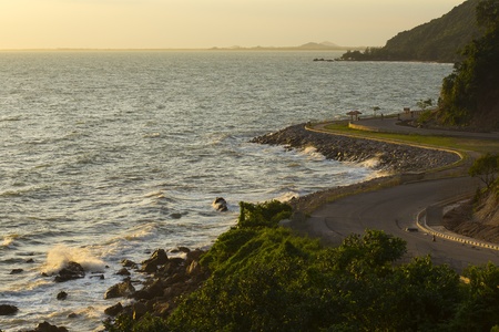 The road side sea on sunset at Chanthaburi. Thailandの写真素材