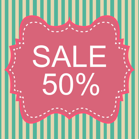 Vintage label 50% sale off on pastel stripe. のイラスト素材