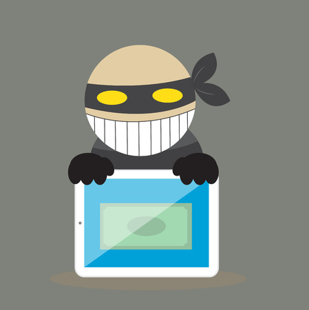 Hacker steal money from tablet.のイラスト素材