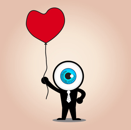 The blue eye hold red heart balloonのイラスト素材