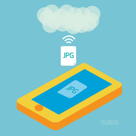 Smartphone upload jpeg photo to cloud computing. のイラスト素材