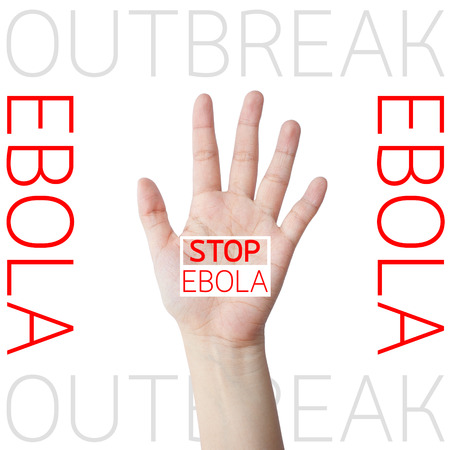 Stop ebola hand leader in black backgroundの写真素材