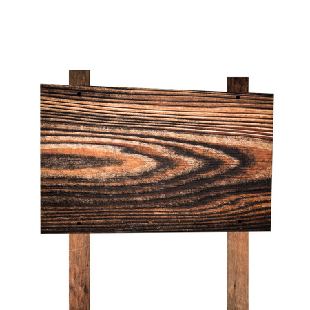 Wood sign label isolated on white backgroundの写真素材