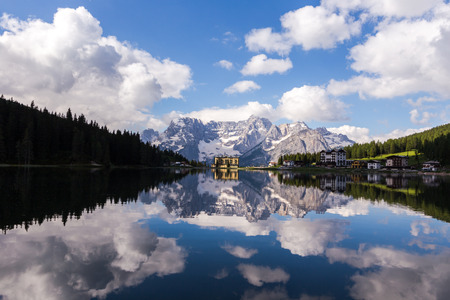 MISURINA, ITALY - JUNE 17: Misurina lake in Veneto province, Italy on June 17, 2014. Misurina is a lake in Dolomites mountain range in northern Italy.のeditorial素材