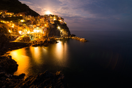 Manarola at night, Liguria, Italyの写真素材