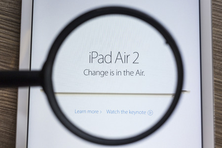 CHIANG MAI, THAILAND - OCTOBER 21, 2014: Apple Computers website with the newly launched tablet Apple iPad Air 2 seen on Apple iPad Air.のeditorial素材