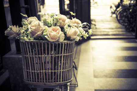 Flowers on vintage bicycleの写真素材