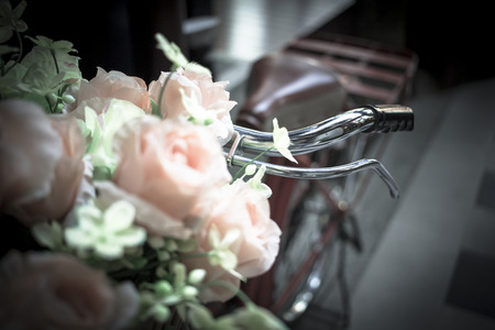 Flowers on vintage bicycleの写真素材